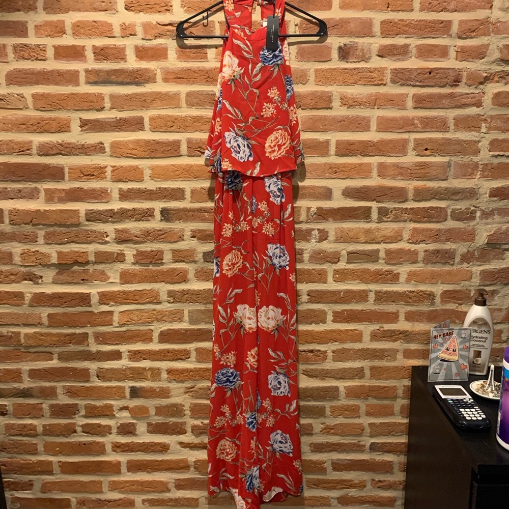 Red floral jumpsuit. Never been worn!
